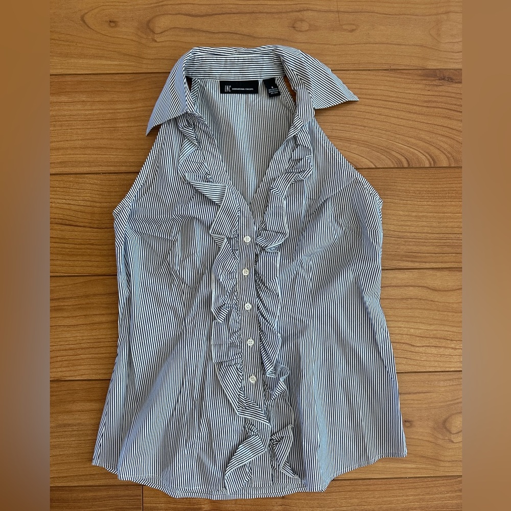 International Concepts Stripe Ruffled Tank Shirt